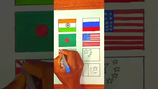 🇮🇳+🇷🇺+🇧🇩+🇺🇲+🇳🇿+🇨🇳+🇦🇫+🇵🇰 flag drawing || easy flag drawing for beginners || republic day #shorts