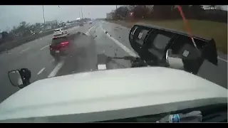 DASHCAM: Watch a distracted driver hit an ODOT snow plow on I-90