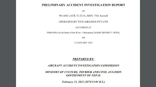 Nepal ATR 72 Crash Preliminary Report 17 Feb 2023