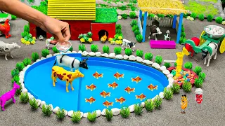 DIY tractor Farm Diorama with house for cow, pig, fish pond | how to supply water for Animals #67
