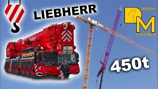 450t LIEBHERR LTM 1450-8.1 MOBILKRAN MIT GITTERSPITZE MONTIERT TURMDREHKRAN BAUSTELLE KRANMONTAGE