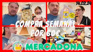 Compra semanal MERCADONA 🛒 por 60€ + Bajada de precio 💶 Cesta de la compra 14.02.24