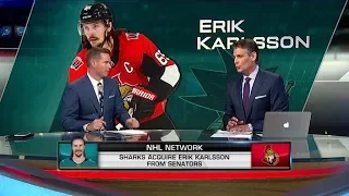 Sharks acquire Karlsson from Sens: Senators trade Erik Karlsson to the San Jose Sharks  Sep 13,  201