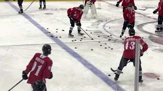 Luke Hughes Puckhandles During Warmups before his First NHL Game - NJ Devils 4/11/23