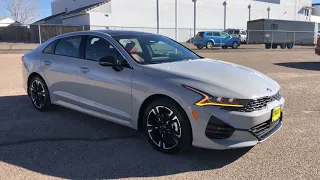 2021 Kia K5 GT-Line AWD in Wolf Gray with Red interior quick walk around.