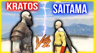 GTA 5 -Saitama (One Punch Man) vs God of War Kratos SUPERHERO BATTLE