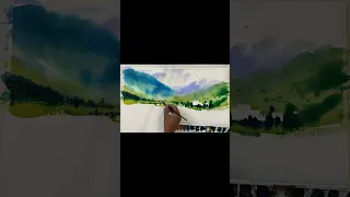 Easy watercolor landscape painting 😊 #shorts #watercolor #painting #fyp #shortvideo #art