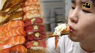 참치초밥 연어초밥 새우초밥! 시네마먹방 Tuna shrimp salmon Sushi!  ENG Cinema Mukbang DoNam