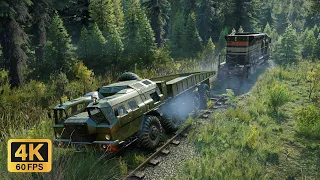 Giant soviet  truck pulling a train - Mastodon DLC - SnowRunner 4k (No Commentary)