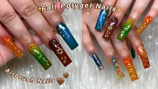 FALL POLYGEL NAILS✨ HOW TO AURA NAILS USING AIRBRUSH & 3D NAIL ART! FALL NAIL DESIGN | Nail Tutorial