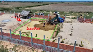 Wonderful Action!! Bulldozer D20P & Dump Truck 5Ton Pushing Soil into water Delete Pond