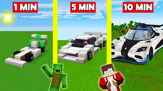 RACING CAR BUILD BATTLE In Minecraft - NOOB VS PRO CHALLENGE - Maizen Mizen Mazien Parody