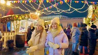 [4K] 🎄MOSCOW - Frost Walk 🎅Christmas And Happy New Year's Fair on Red Square. Winter in Russia