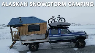 Riding Out The Eye of a SnowStorm in a Cozy Homemade Truck Camper #alaska #asmr #vanlife #camping