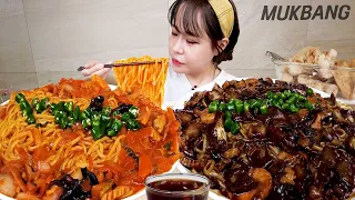 SUB) Korean-Chinese food special SEAFOOD TRAY Jjajang & jjamppong REAL SOUND ASMR MUKBANG