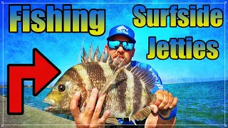 Fishing Surfside Jetties | Reds And HUGE Sheepshead | Live SHRIMP Fishing