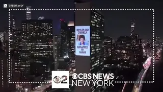 Images of people kidnapped by Hamas projected on NYC buildings