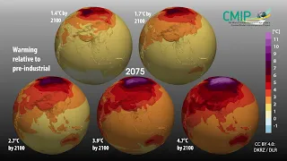 Mean temperature changes (°C) relative to 1850-1900 for five CMIP6 scenarios