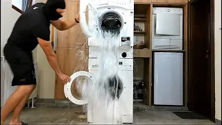 Experiment - Two Extremely Overfilled with Water and Door Opening  - Washing Machines