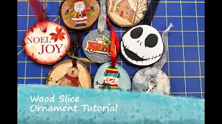 Wood Slice Ornaments, using Mod Podge, fabric, tissue paper and more.