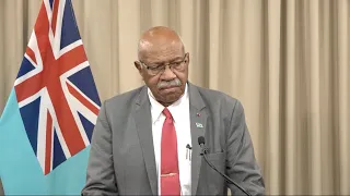 Fiji’s Prime Minister Sitiveni Rabuka holds a press conference on the resolution of the COC meeting.