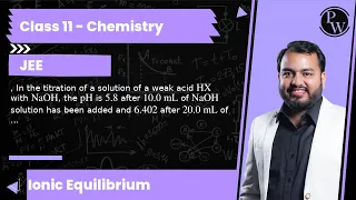 , In the titration of a solution of a weak acid HX with NaOH, the pH is 5.8 after 10.0  mL of NaO...