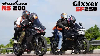 Bajaj Pulsar RS200 vs Suzuki Gixxer SF 250 with Pillion Drag Race - Loaded Battle