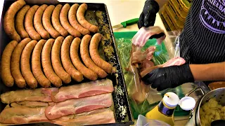 Street Food in Poland. Cooking Giant 'Kielbasa' Sausages in Sopot, Gdansk