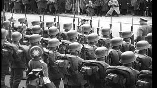 German troops march as President Hindenburg review them in Berlin, Germany. HD Stock Footage