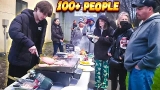 Making Giant Cheeseburgers For The Homeless!