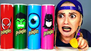 Eating Misterium Giant Pringles 컬러 프링글스 챌린지 Mukbang Superheroes Adventure by MIU