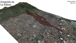 Volcán de La Palma, vista 3D de la colada de lava (día 27).