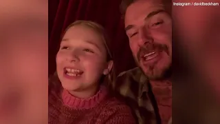 David Beckham sings Dancing Queen with Harper and Cruz letting rip