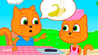 Cats Family in English - Banana Ice Cream Cartoon for Kids