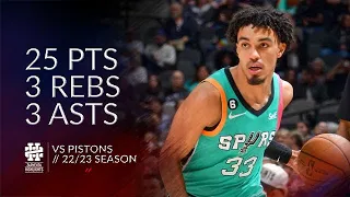 Tre Jones 25 pts 3 rebs 3 asts vs Pistons 22/23 season
