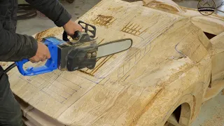 Wood Carving And Shaping The Exterior Of The Bugatti Super Car