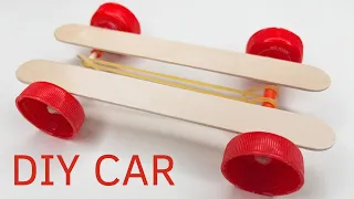 How to Make a Mini Rubber Band Car / Simple Science Project Idea / DIY Toy Car at Home