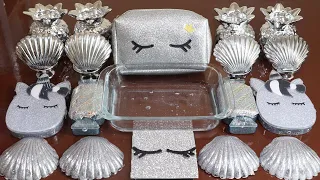 "Metallic Silver" Mixing'Silver 'Makeup and glitter Into Slime!Satisfying Slime Video!