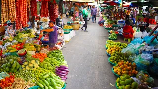 Amazing Cambodian food market scenes, massive food tour, Chbar Ampov market