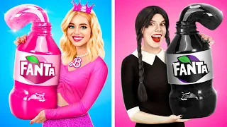 Wednesday vs Barbie Cooking Challenge | Pink vs Black Food Eating Battle by YUMMY JELLY