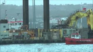 Moving massive Liebherr 995 dredger excavator