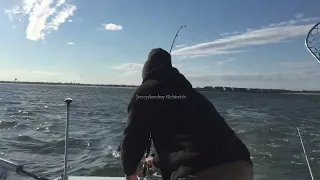 Strike GIANT Striped Bass || Fishing at Jersey Shore with my Love  || striped bass fishing NJ