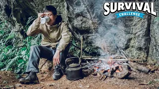 24 HOURS SOLO BUSHCRAFT  | Shelter at the cliff in the rainforest