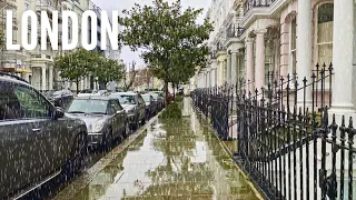 London RAIN Walk | Notting Hill walking tour | ASMR London Walk 4K