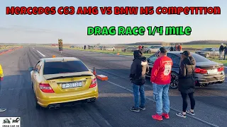 Mercedes C63 AMG vs BMW M5 Competition drag race 1/4 mile 🚦🚗💥💨 - 4K UHD