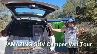 VAN TOUR: AMAZING SUV camper. Solo senior woman's Honda CRV, Travel Grandma's Women's Meetup.