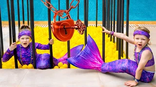 Stephi and Dasha - Siblings Mermaids Water Jail