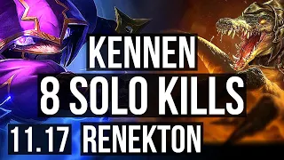 KENNEN vs RENEKTON (TOP) | 8 solo kills, 800+ games, 1.2M mastery | KR Master | v11.17