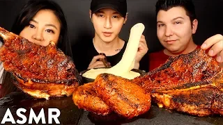 ASMR STEAKS & STRETCHY CHEESE with HYUNEE & NIKOCADO (Tomahawk, Filet Mignon, Porterhouse) MUKBANG