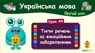 Типи речень за емоційним забарвленням. Урок 44. Українська мова. 2 клас